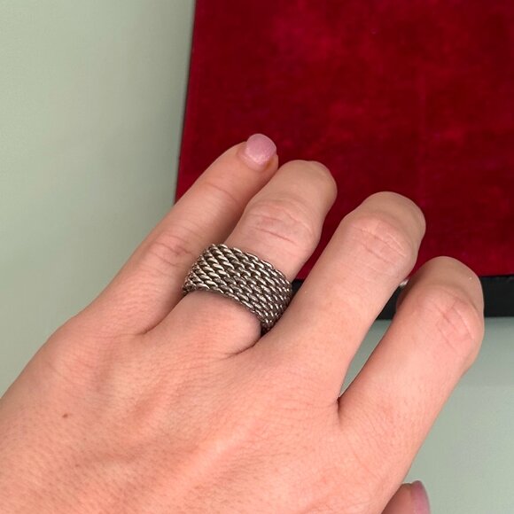 Tiffany & Co Somerset Mesh Ring Sterling Silver 925 – Size 7 Authentic - Picture 8 of 9